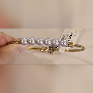 Luca+Danni Swarovski Iridescent Light Purple Pearls And Gold Toned Bracelet